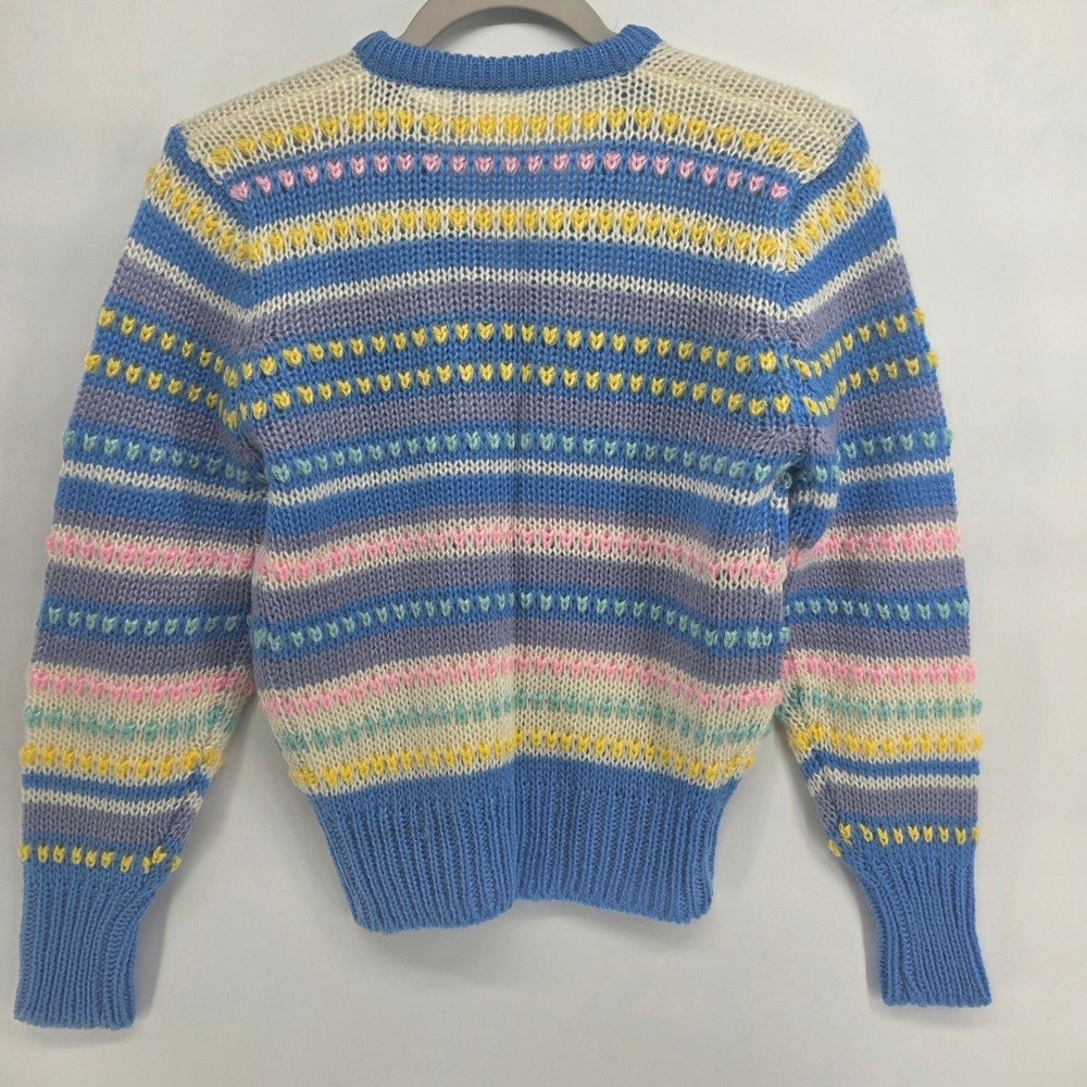 Montgomery Ward Womens Medium Striped Knit V Neck Acrylic Sweater Blue Pastel - Picture 2 of 6